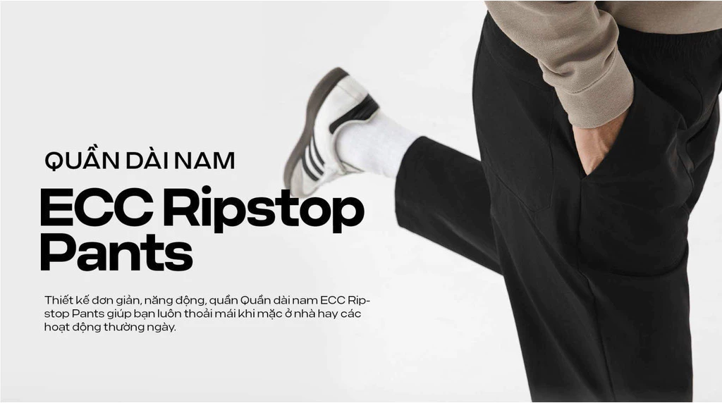 [TẶNG TẤT COTTON]Quần dài nam ECC Ripstop Pants trượt nước chống bám bụi, quần đi làm đi chơi dạo phố Coolmate
