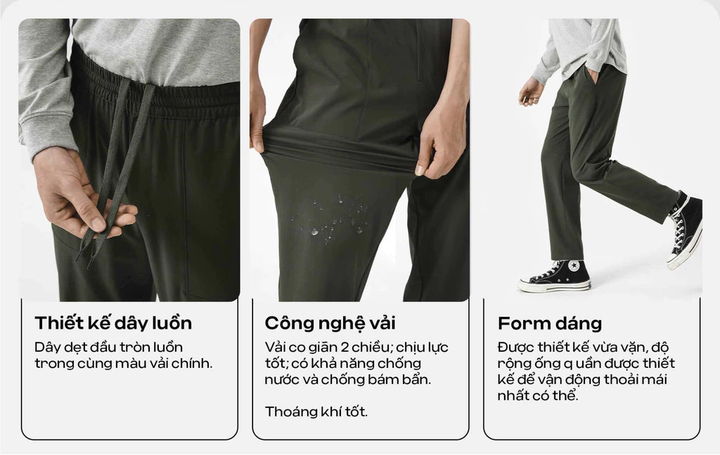 [TẶNG TẤT COTTON]Quần dài nam ECC Ripstop Pants trượt nước chống bám bụi, quần đi làm đi chơi dạo phố Coolmate
