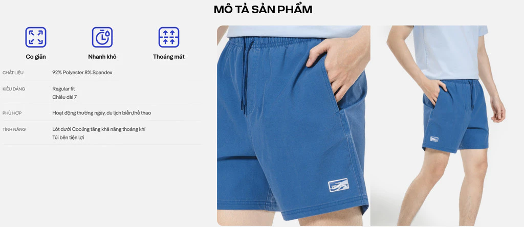 Quần shorts nam Summer Cool mềm mại, thoáng mát, thấm hút, 7inch 2 lớp Coolmate