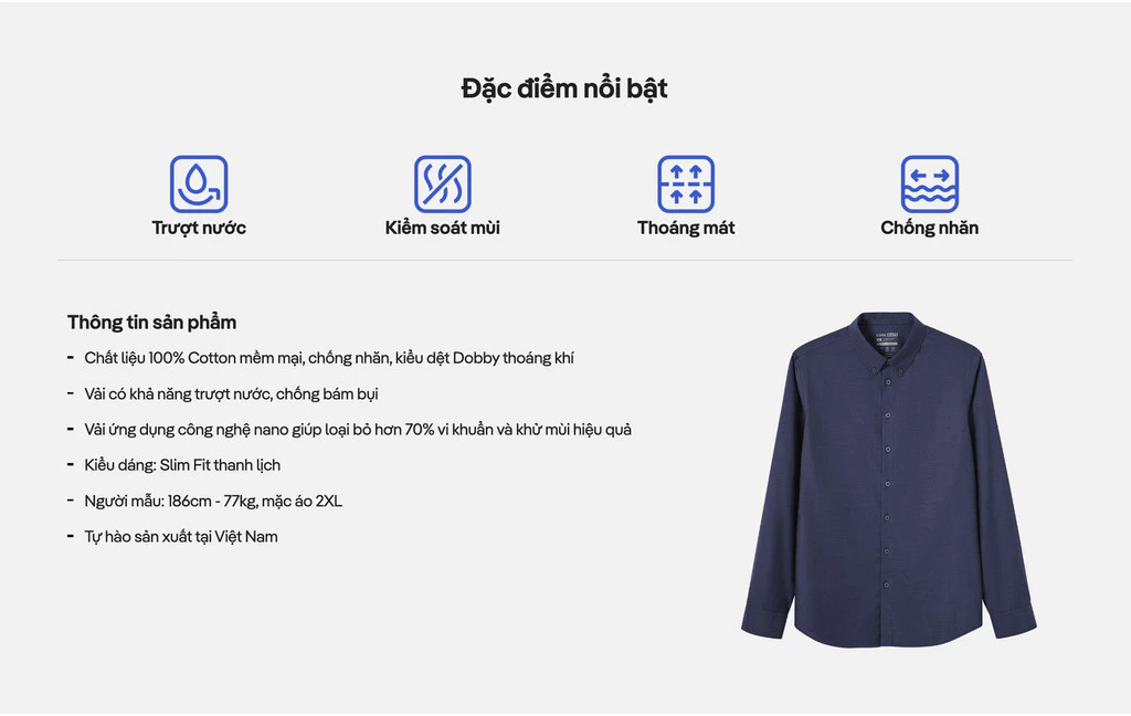 [TẶNG TẤT COTTON]Áo Sơ Mi Nam Dài Tay Premium Dobby mềm mại chống nhăn, Áo đi làm đi chơi dạo phố Coolmate