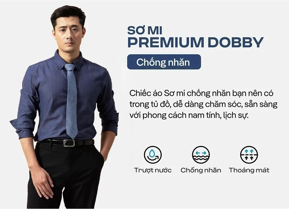 [TẶNG TẤT COTTON]Áo Sơ Mi Nam Dài Tay Premium Dobby mềm mại chống nhăn, Áo đi làm đi chơi dạo phố Coolmate