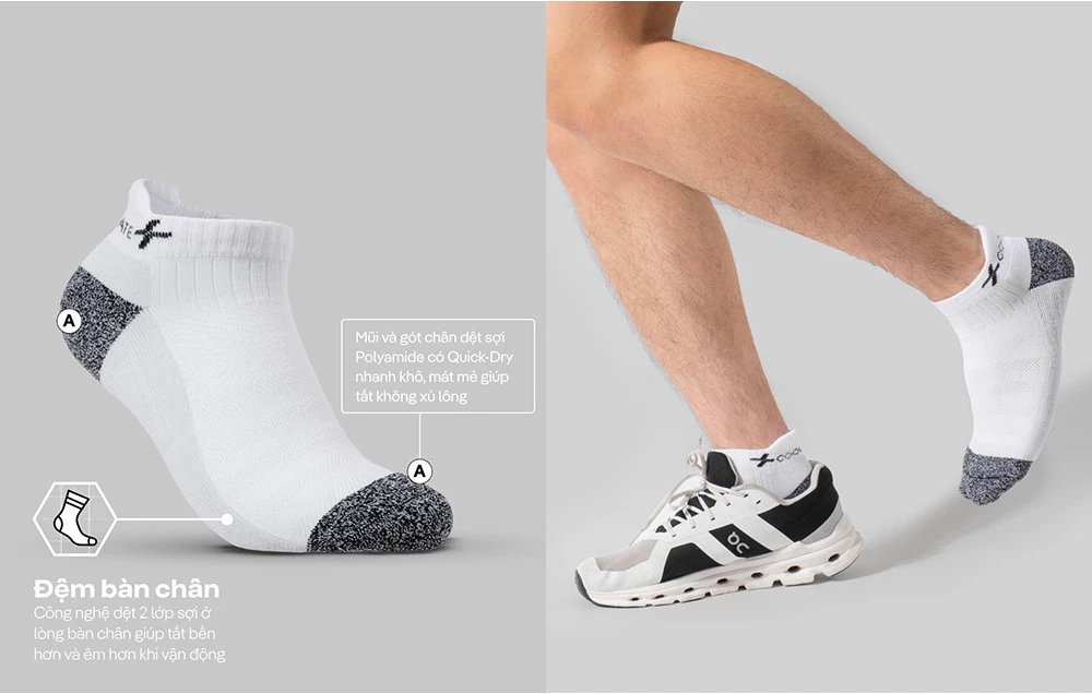 Tất Thể Thao Seamless Cổ Ngắn êm ái siêu bền Coolmate chất liệu thoáng khí, không xù lông, độ bền cao Coolmate