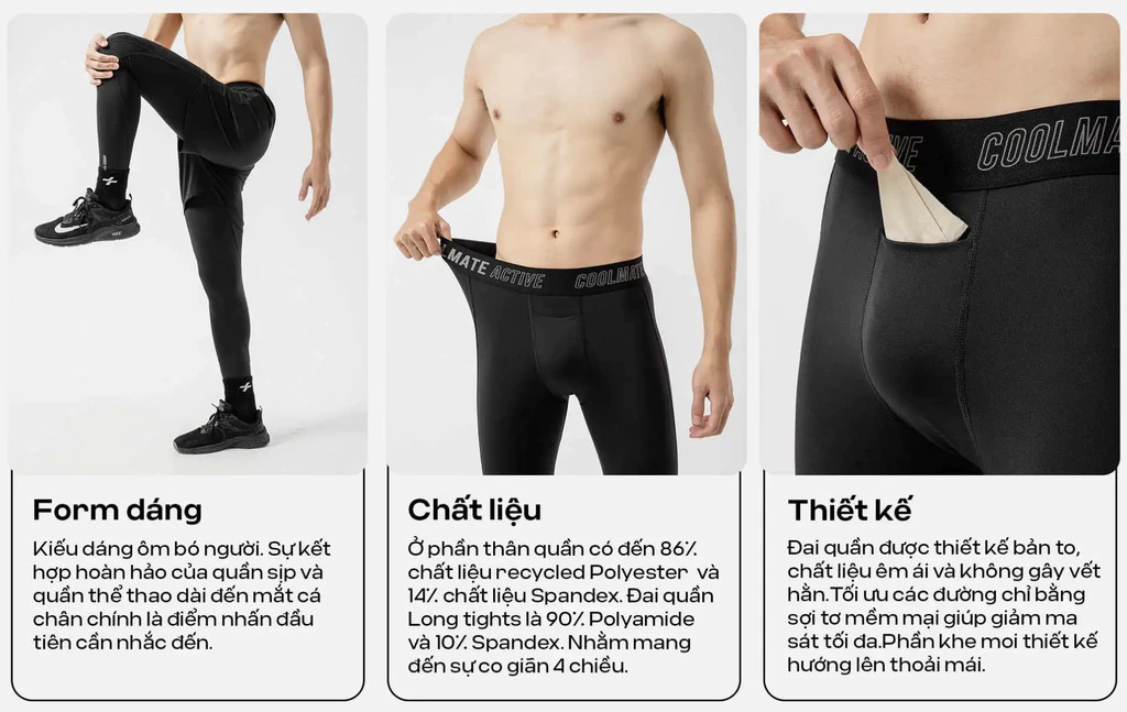 Quần giữ nhiệt thể thao nam Long Tights Mặc Trong co giãn, nhanh khô, thoáng khí Coolmate