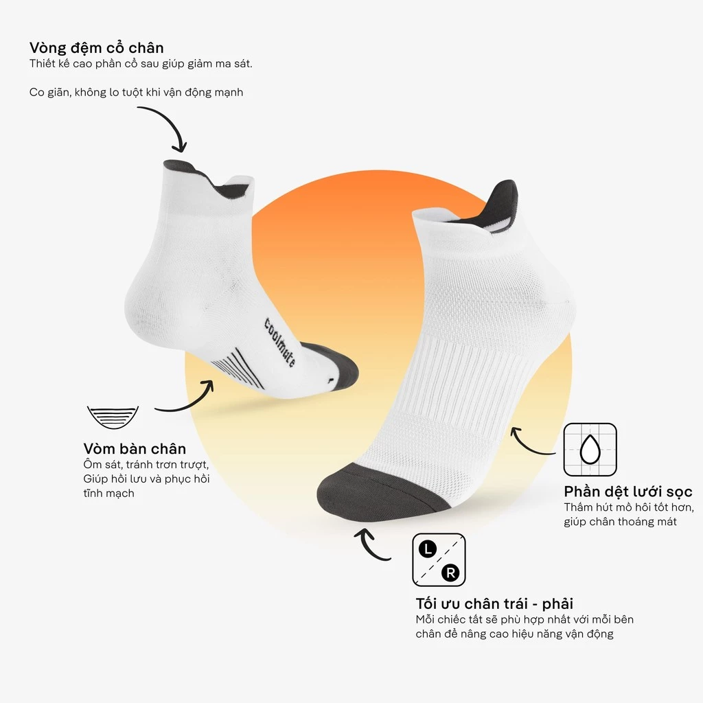 Tất/Vớ nam thể thao cổ ngắn Compression Techfit Coolmate