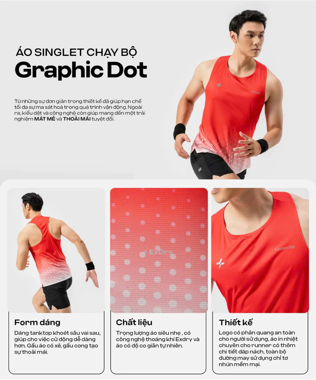 Áo ba lỗ, Singlet Nam thể thao Chạy Bộ Thoáng Khí Graphic Dot siêu nhẹ, thoáng khí, thấm hút Coolmate