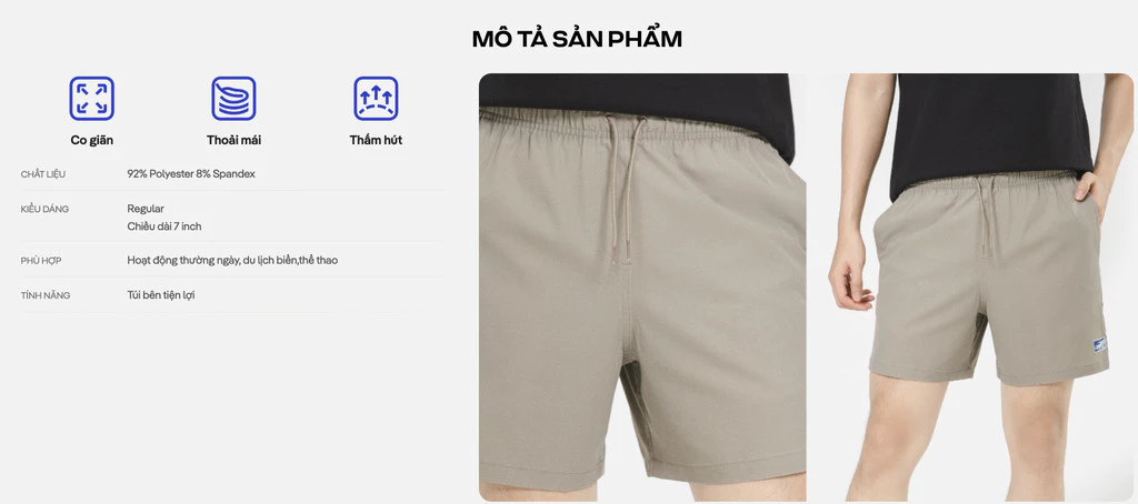 Quần short nam Travel shorts 7inch mềm mại, thoáng khí, quần đùi dạo phố, du lịch Coolmate