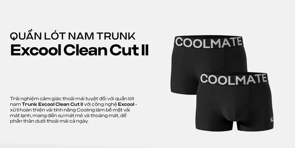 Combo 2 quần Lót Nam Trunk Excool Clean Cut II Coolmate thoáng mát, thấm hút
