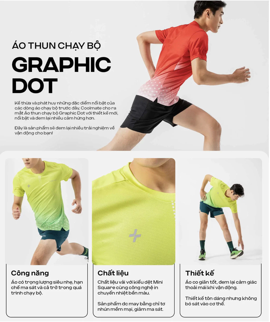 Áo Thun Chạy Bộ Graphic Dot thoáng khí dễ dàng vận động, áo đỏ Việt Nam Coolmate