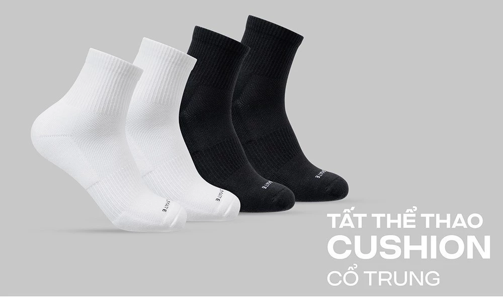 Combo 2 đôi tất vớ nam Thể Thao Cổ Trung Cushion chất liệu cotton thoáng khí Coolmate