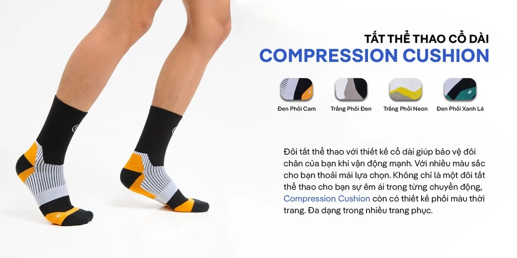 Tất/Vớ thể thao cổ dài Compression Cushion Coolmate