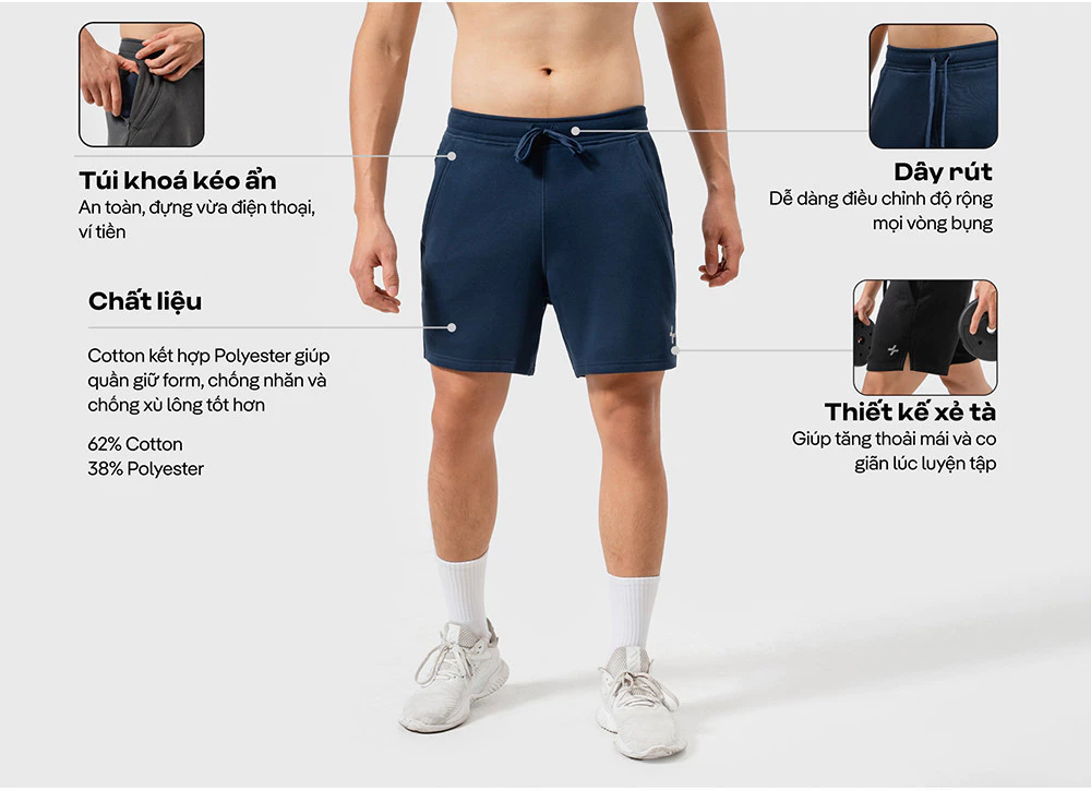 Quần Shorts Gym thể thao Cotton 6 inch II co giãn, thấm hút mồ hôi Coolmate