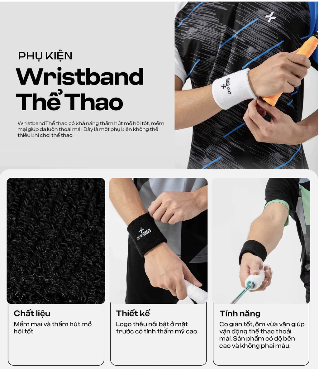 Băng tay thể thao Wristband mềm mại, thấm hút mồ hôi Coolmate