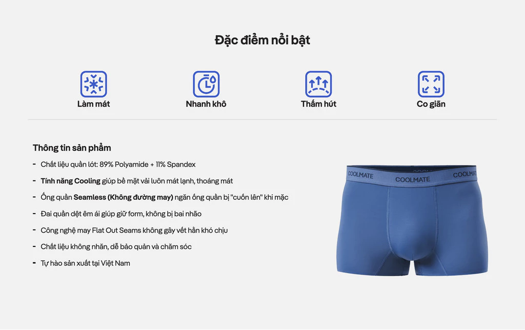 Combo 3 Quần Lót Nam Trunk Ice Cooling II mát lạnh thoáng mát, thấm hút, co giãn tốt Coolmate