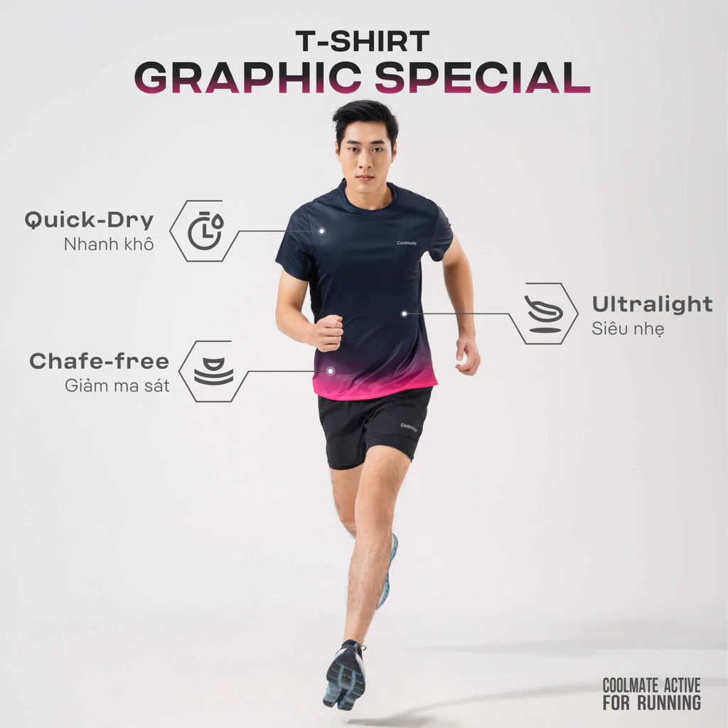 Combo 2 áo thun thể thao chạy bộ graphic siêu nhẹ thấm hút đa dạng màu Coolmate