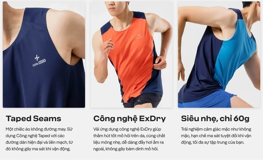 Áo Singlet nam thể thao chạy bộ không đường may seamless CoolFast V2 Coolmate