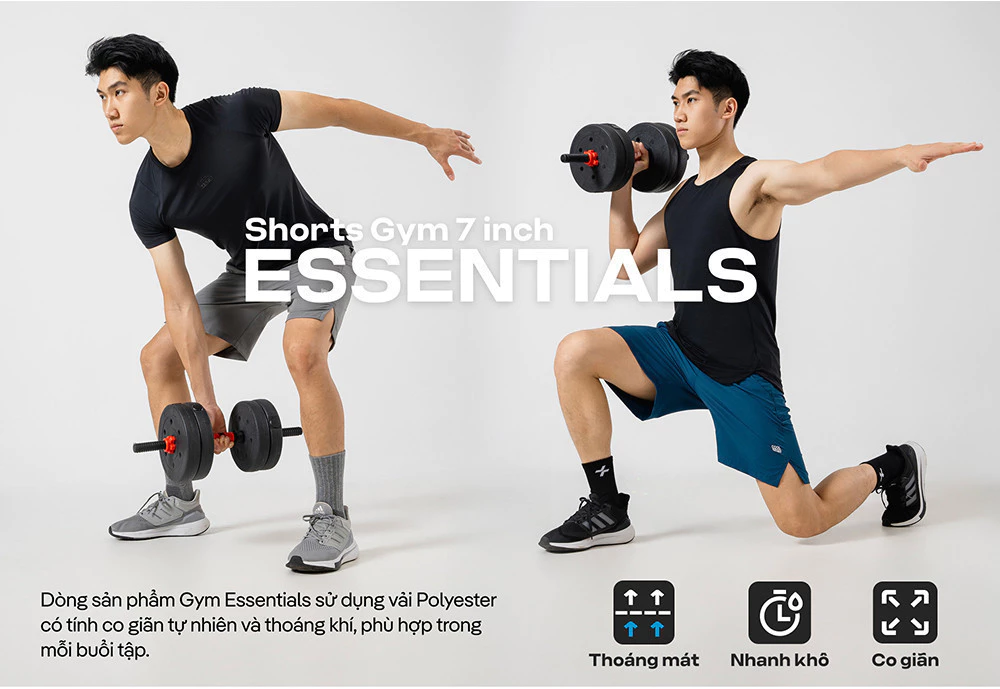 Quần Shorts Nam thể thao Tập Gym 7 inch Essentials co giãn thoáng khí Coolmate