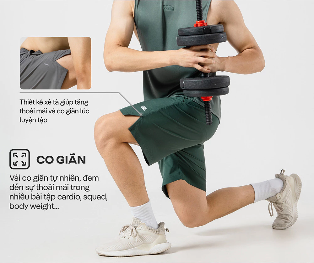 Quần Shorts Nam thể thao Tập Gym 7 inch Essentials co giãn thoáng khí Coolmate