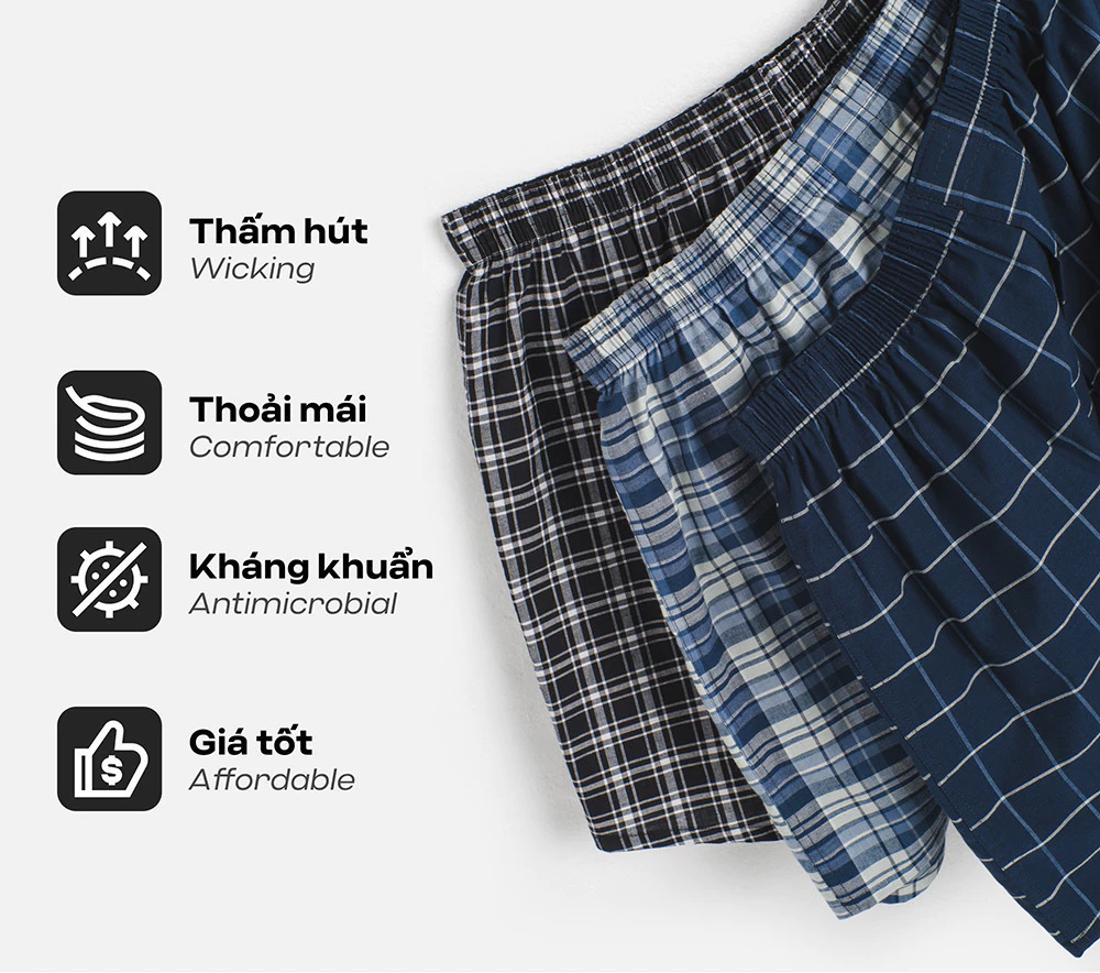 Combo Pack 3 quần mặc nhà Boxer short Coolmate basics kẻ sọc [MÀU NGẪU NHIÊN]