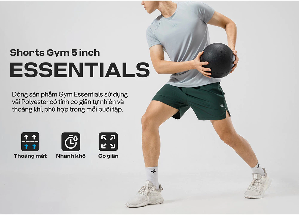 Quần Shorts Nam Tập Gym thể thao 5 inch Essentials co giãn và thoáng khí Coolmate