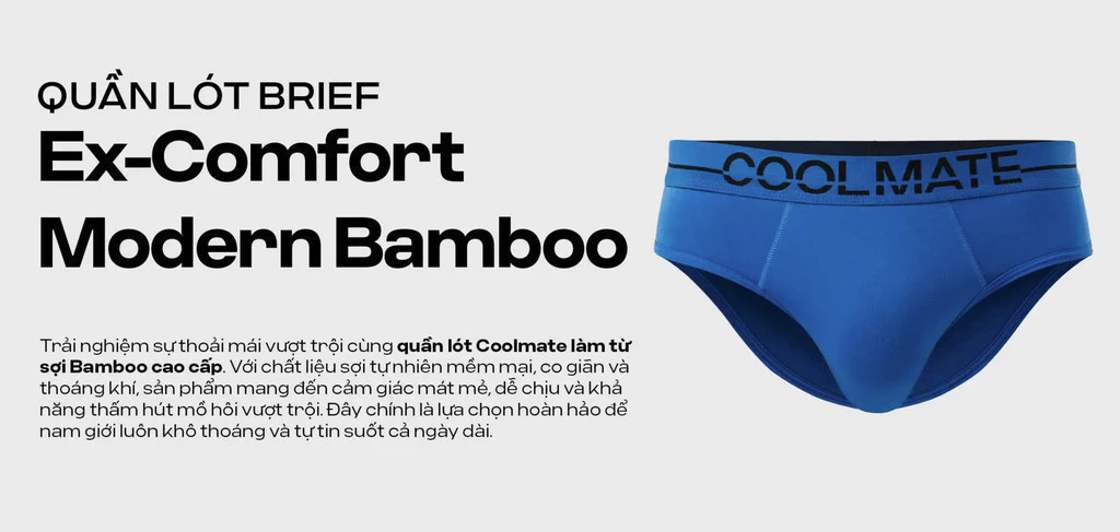 [MUA 3 TẶNG 1 QUẦN LÓT BẤT KÌ]Combo 3 Quần lót Nam Brief Ex-Comfort Modern Bamboo mềm mại kháng khuẩn Coolmate