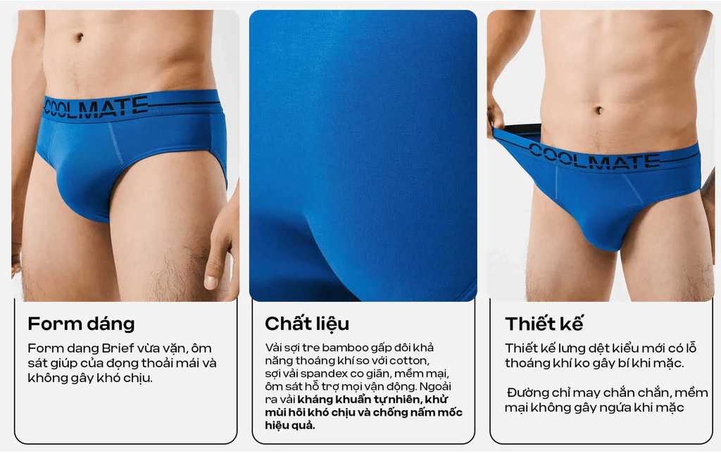 [MUA 3 TẶNG 1 QUẦN LÓT BẤT KÌ]Combo 3 Quần lót Nam Brief Ex-Comfort Modern Bamboo mềm mại kháng khuẩn Coolmate