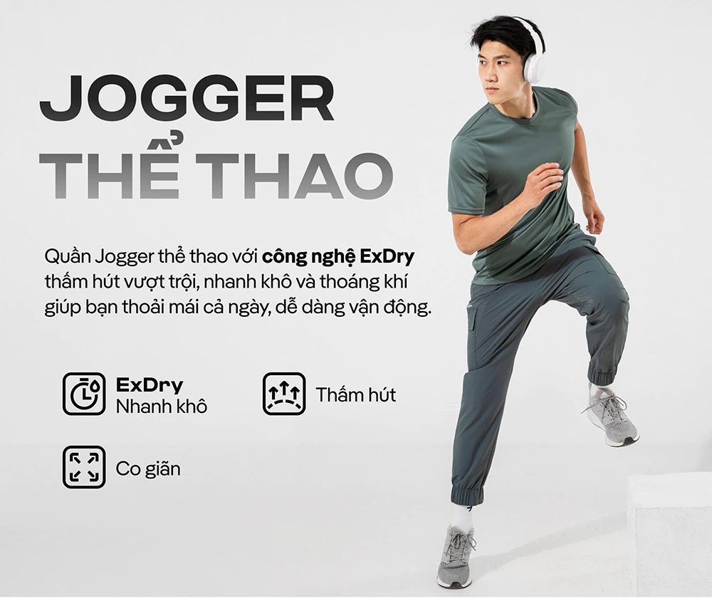 Quần dài nam Jogger thể thao ExDry dệt Woven mềm mịn co giãn tốt Coolmate