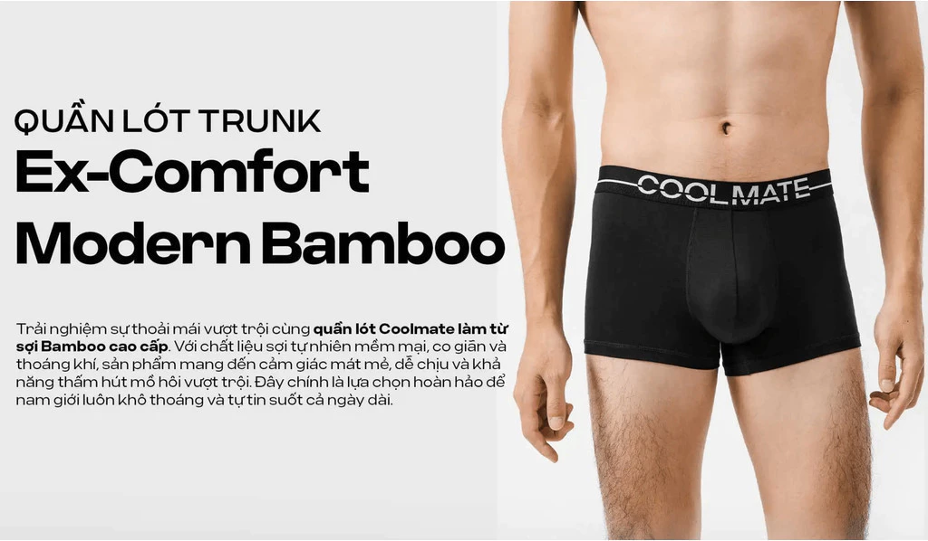 Combo 3 Quần lót Nam Trunk Ex-Comfort Modern Bamboo mềm mại kháng khuẩn Coolmate
