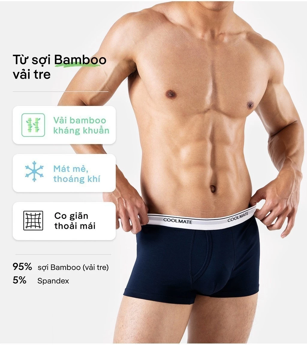 Combo 03 quần lót nam khe moi Bamboo Trunk kháng khuẩn Coolmate