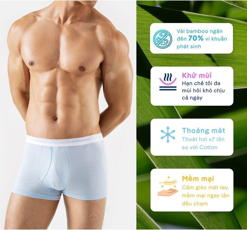 Combo 03 quần lót nam khe moi Bamboo Trunk kháng khuẩn Coolmate