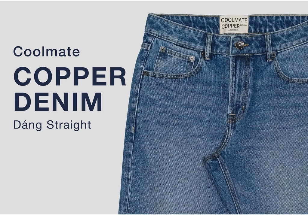 [TẶNG TẤT COTTON]Coolmate x Copper Denim | Quần Jeans dáng Straight mặc thoải mái, quần đi làm đi chơi dạo phố