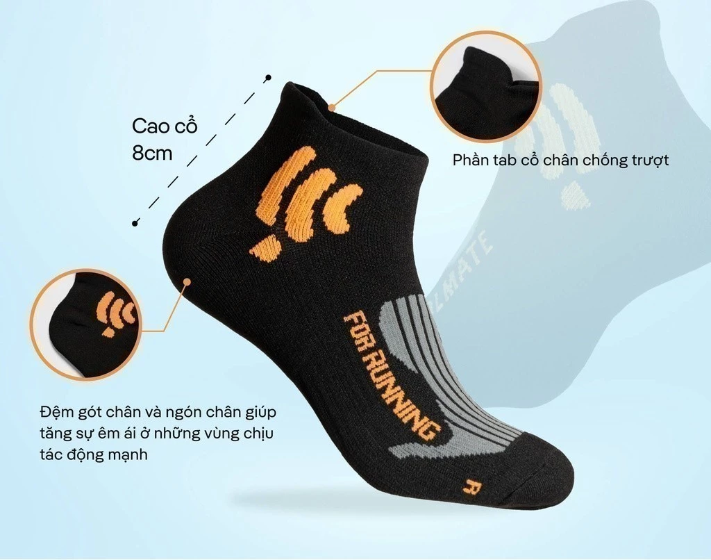 Tất/Vớ chạy bộ cổ thể thao Trung Advanced, tất running mềm mại, hỗ trợ chuyển động - Coolmate