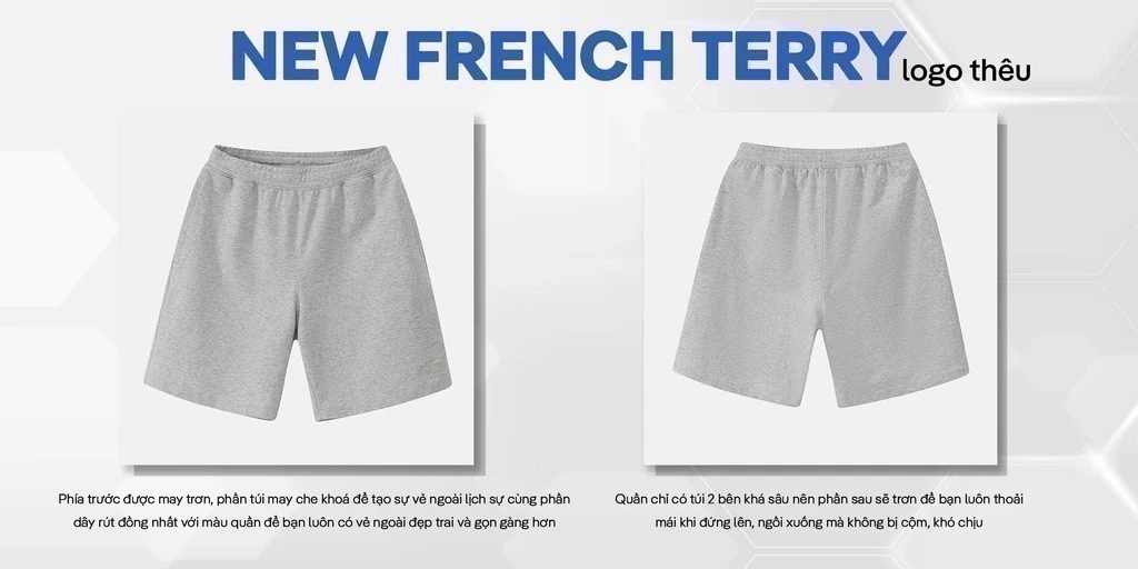 Quần đùi cotton, quần Short Nam New French Terry V2 co giãn cạp chun có khoá kéo Coolmate
