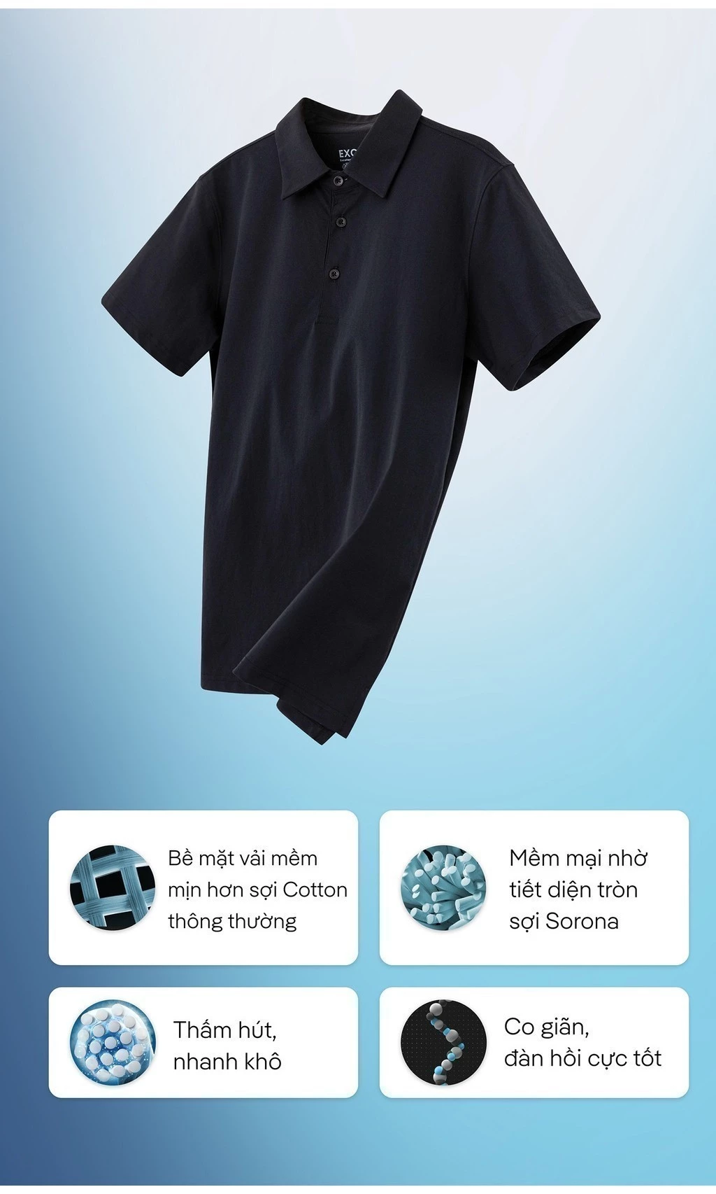 Áo thun có cổ, Polo nam Excool nhẹ, thoải mái nhanh khô, thoáng khí, chống nhăn tốt Coolmate