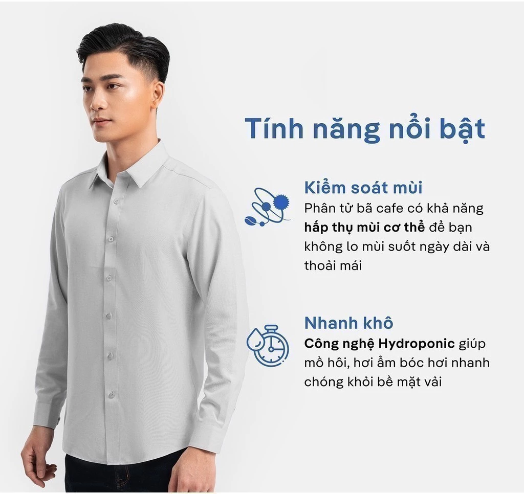 Áo SƠ MI nam dài tay CaféDriS khử mùi hiệu quả, chống UV Coolmate