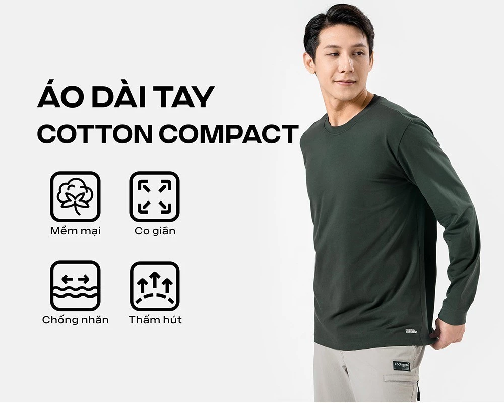 Áo thun nam dài tay thu đông Cotton Compact Premium chống nhăn, giữ ấm tốt Coolmate