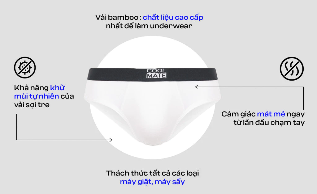 Combo 3 Quần lót tam giác nam BRIEF BAMBOO mềm mại, thấm hút, kháng khuẩn Coolmate