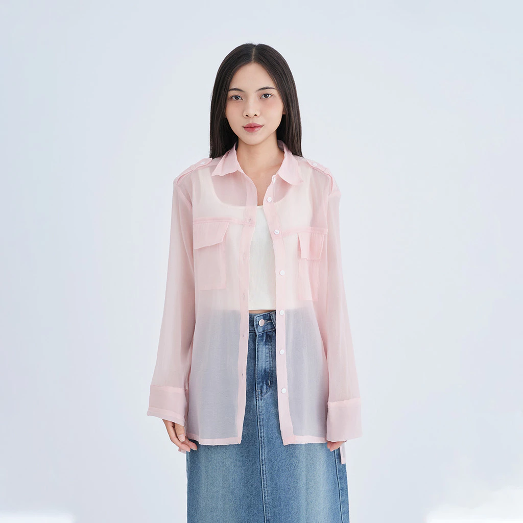 Áo sơ mi nữ Gmorning - GUMAC tay dài form suông rộng trong suốt freesize  YAE07052