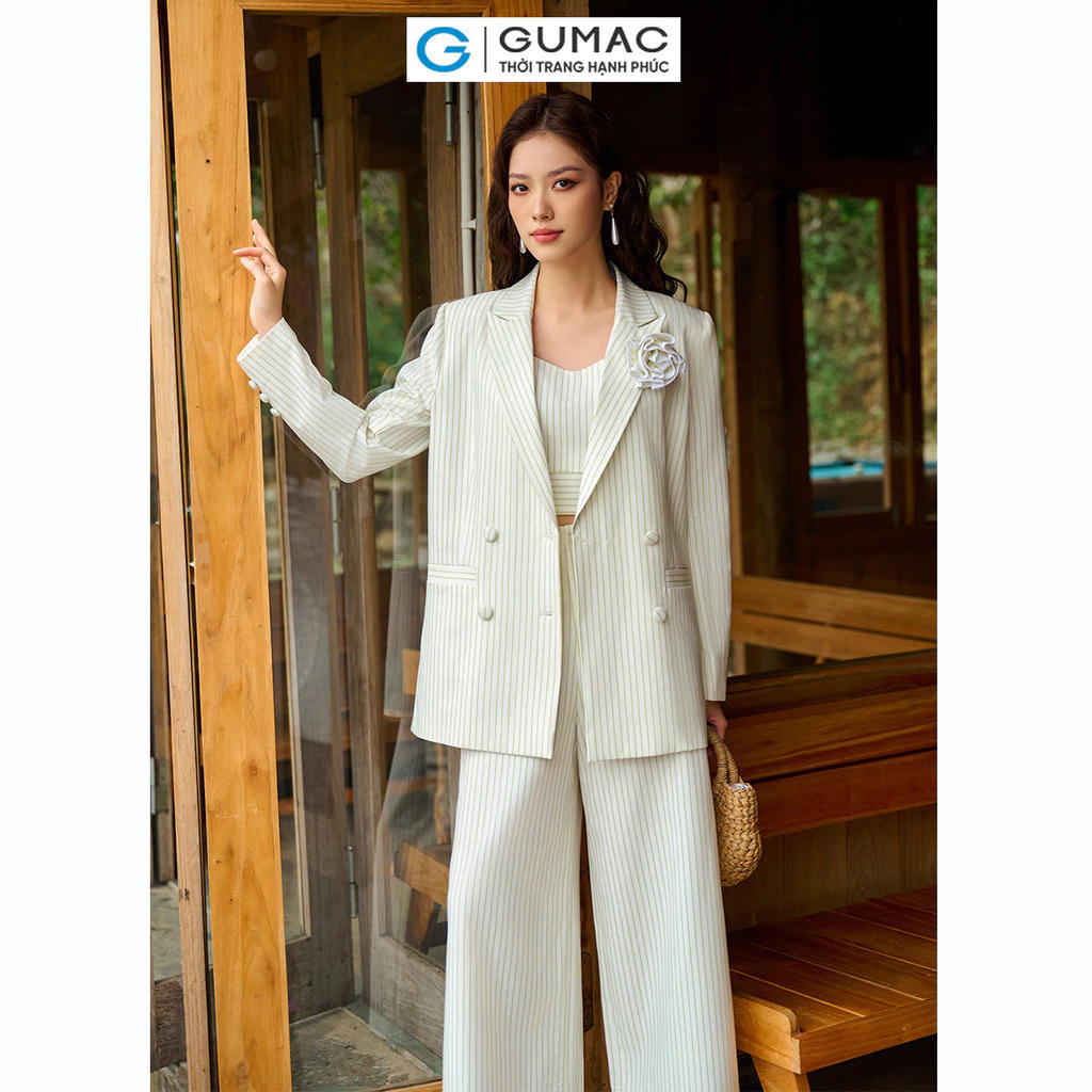 Set lẻ Áo lửng cổ vuông  AE04048 - Áo Blazer nữ GUMAC sọc OWE04056 - Quần culotte lưng liền QE04053