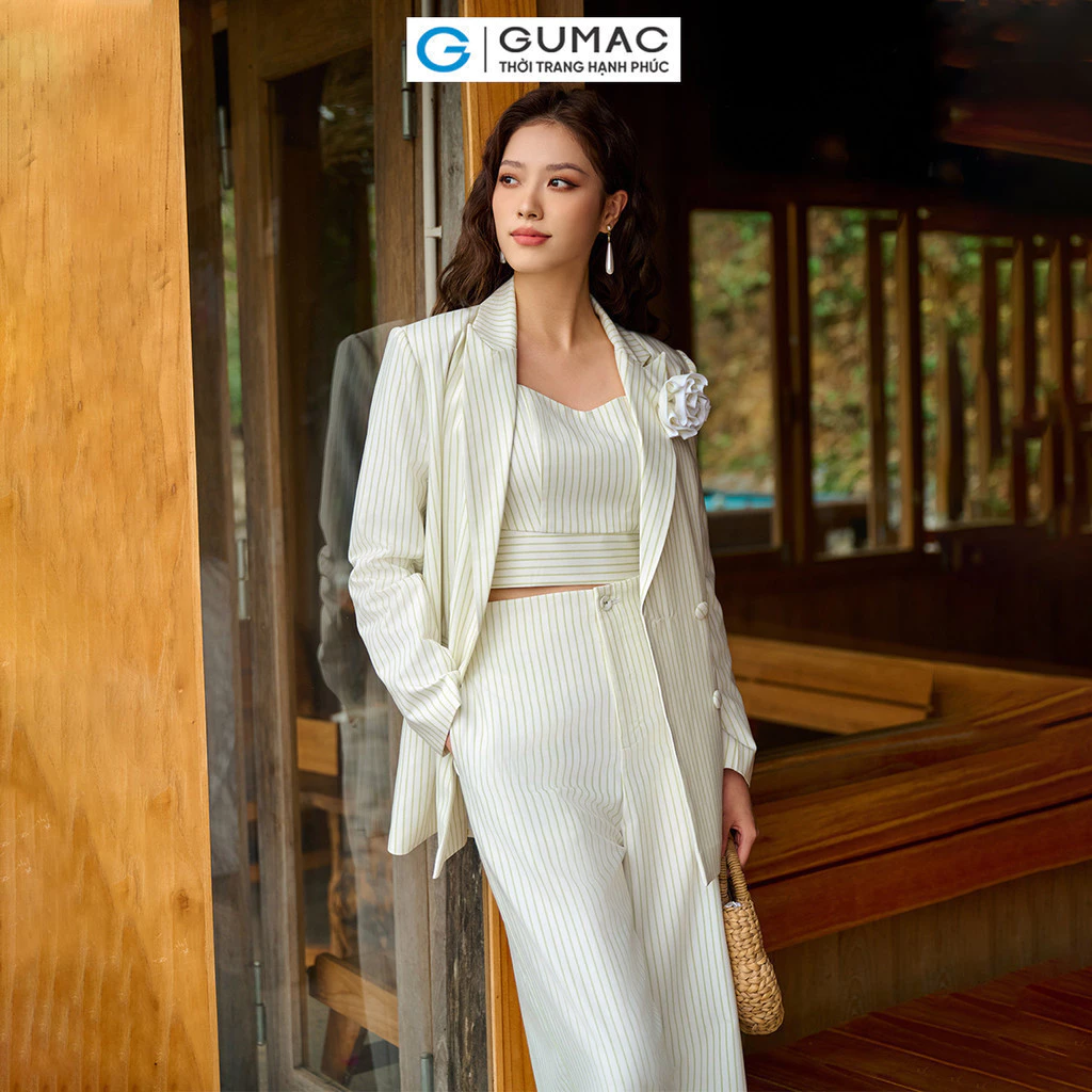 Set lẻ Áo lửng cổ vuông  AE04048 - Áo Blazer nữ GUMAC sọc OWE04056 - Quần culotte lưng liền QE04053