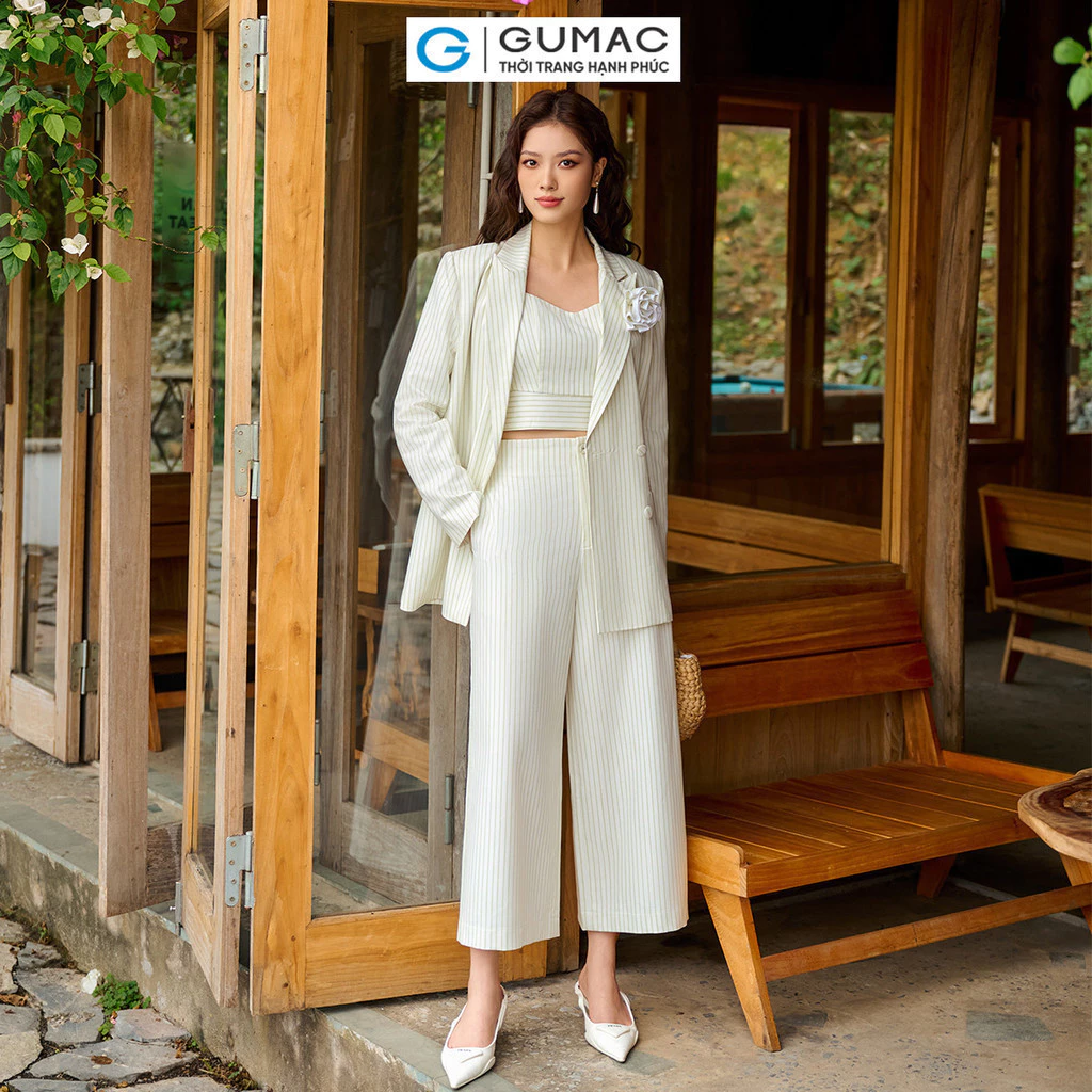 Set lẻ Áo lửng cổ vuông  AE04048 - Áo Blazer nữ GUMAC sọc OWE04056 - Quần culotte lưng liền QE04053