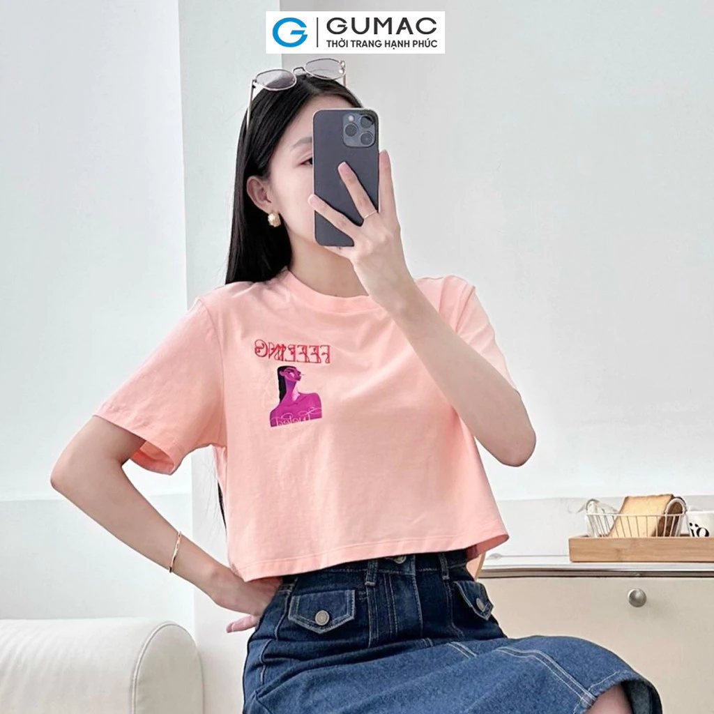 Áo thun nữ GUMAC in phối thêu ATE07015