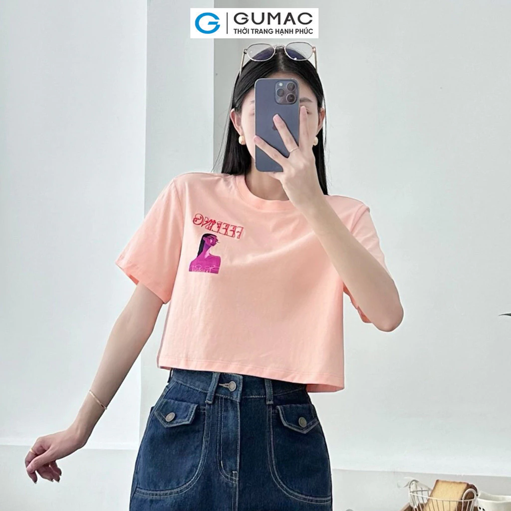 Áo thun nữ GUMAC in phối thêu ATE07015