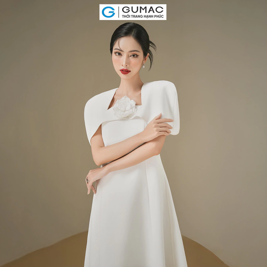 Đầm nữ GUMAC A suông thiết kể kiểu cổ choàng vai vải cao cấp đi tiệc DE06029