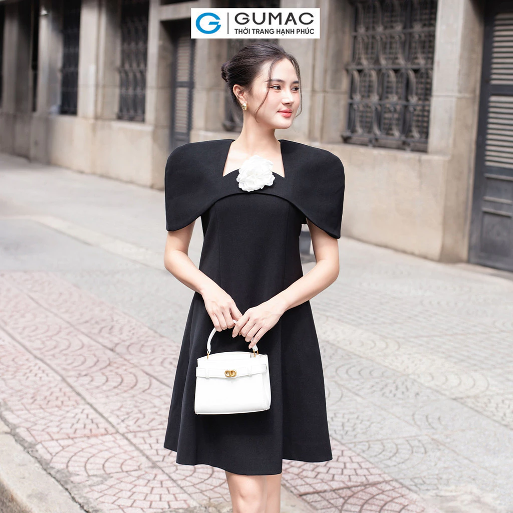 Đầm nữ GUMAC A suông thiết kể kiểu cổ choàng vai vải cao cấp đi tiệc DE06029