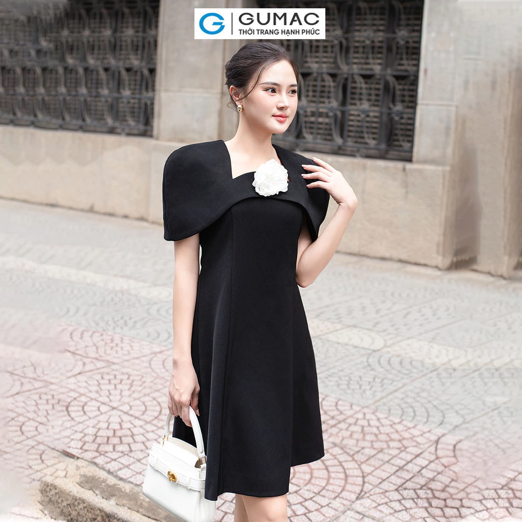 Đầm nữ GUMAC A suông thiết kể kiểu cổ choàng vai vải cao cấp đi tiệc DE06029
