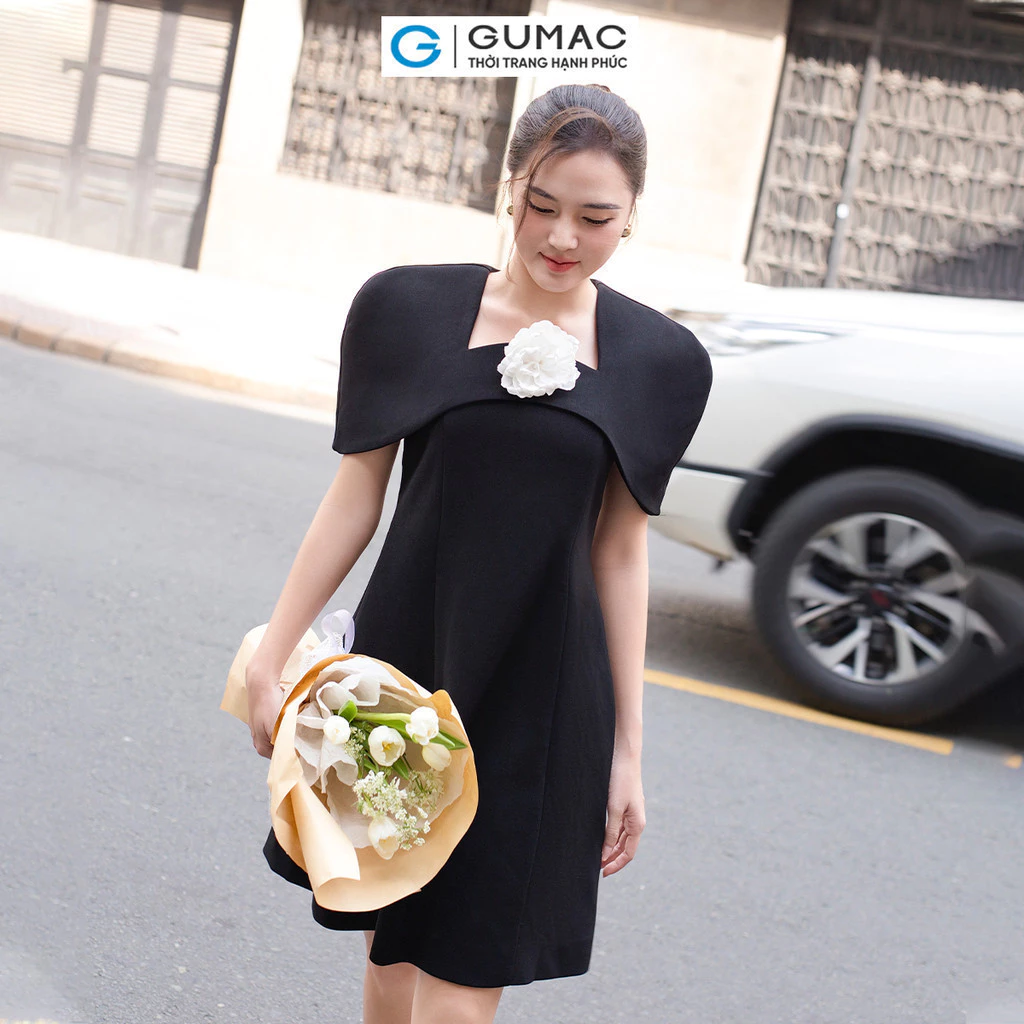 Đầm nữ GUMAC A suông thiết kể kiểu cổ choàng vai vải cao cấp đi tiệc DE06029