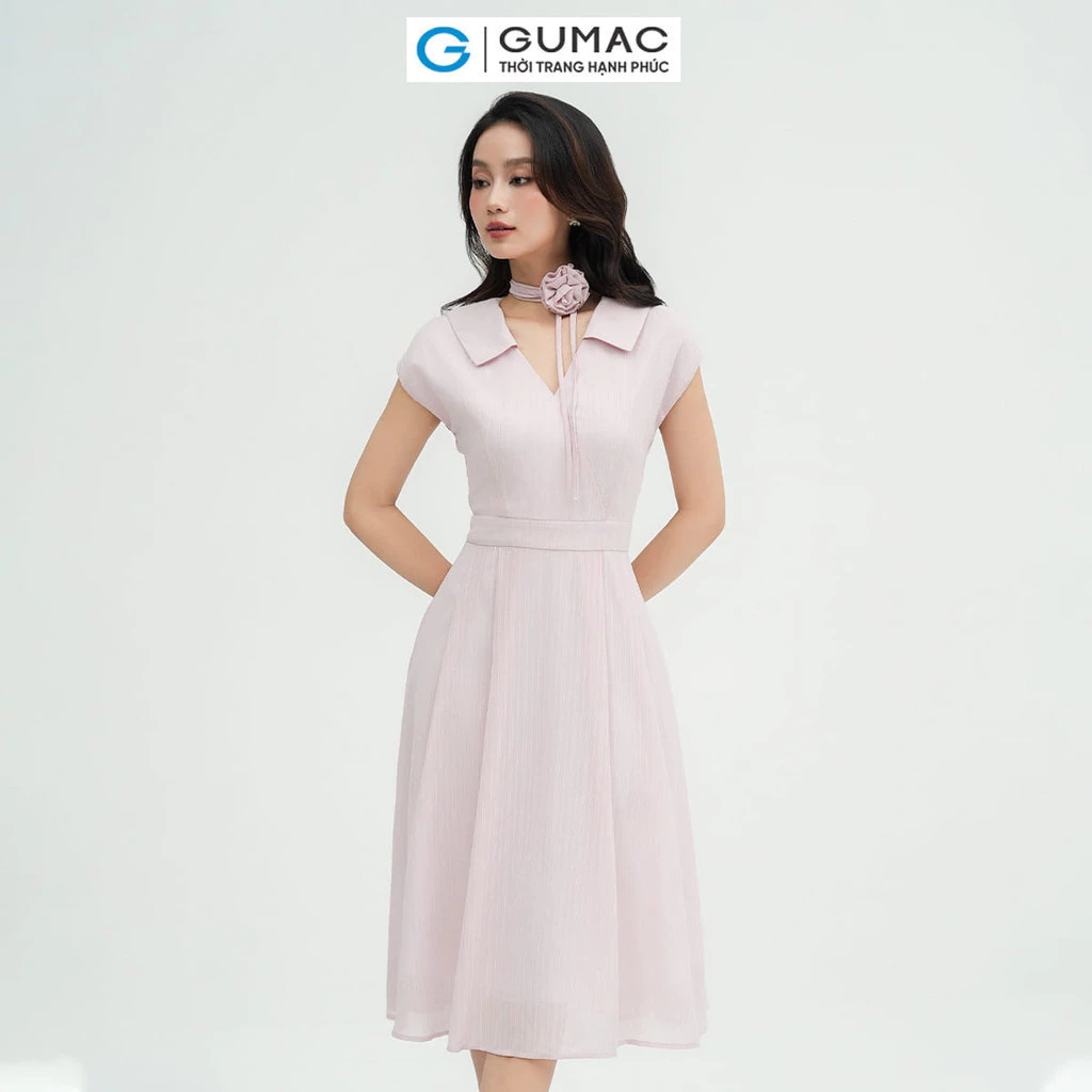 Đầm nữ GUMAC A xòe đắp chéo phối dây hoa voan gân thêu mềm nhẹ  DE05047