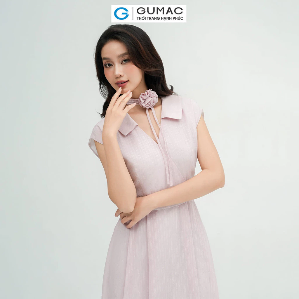 Đầm nữ GUMAC A xòe đắp chéo phối dây hoa voan gân thêu mềm nhẹ  DE05047