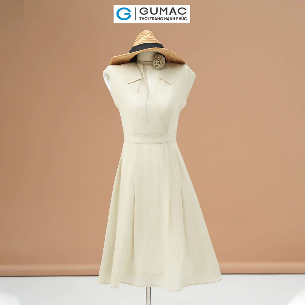 Đầm nữ GUMAC A xòe đắp chéo phối dây hoa voan gân thêu mềm nhẹ  DE05047