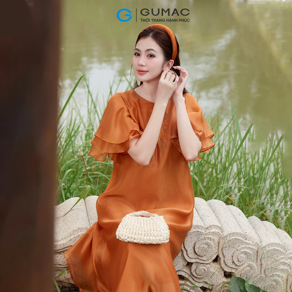 Đầm nữ GUMAC suông thêu hoa  QPE11042 - BST Áo dài Duyên 2025